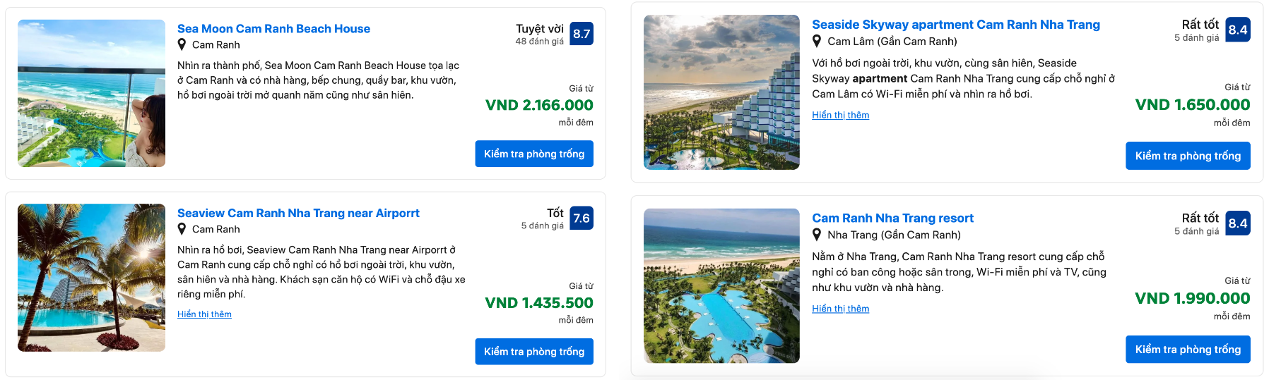 Giá thuê phòng condotel tại Cam Ranh - Khánh Hoà